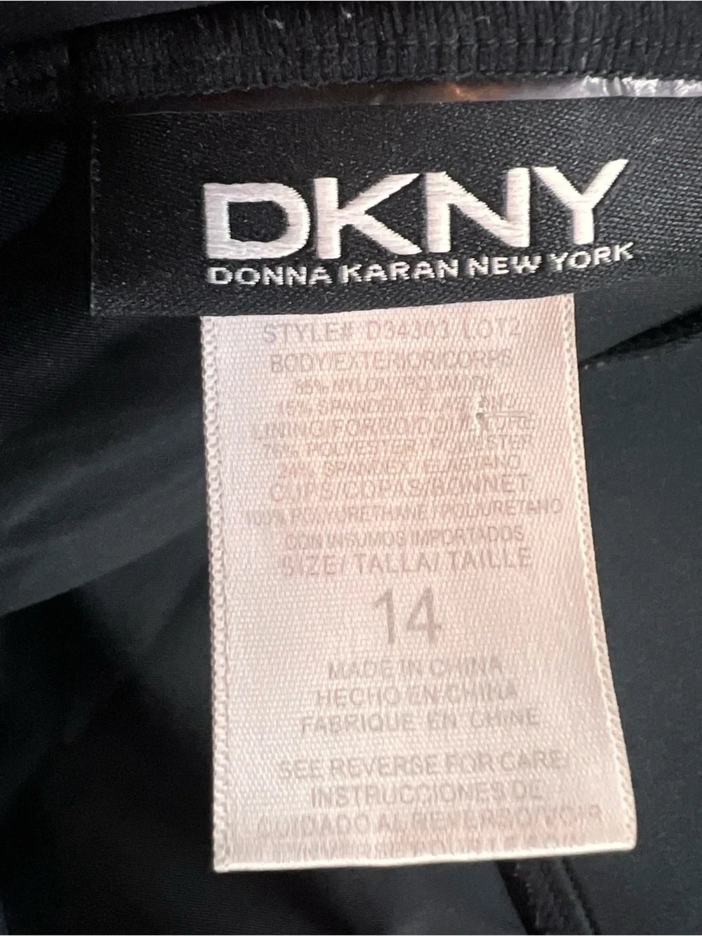 DKNY Black One Piece Swimsuit Size 14 Halter Tie Back Ruched V-Neck Swimwear - Picture 6 of 7